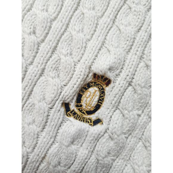 Vintage Ralph Lauren Crest Large Hand Knit Chunky Cable Sweater White - Picture 2 of 7